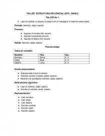 PROGRAMACION, EJERCICIOS EN PSEUDOCODIGO TALLER No 1. Página 1