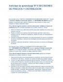 Actividad de aprendizaje Nº 6 Decisiones de precios y distribucion