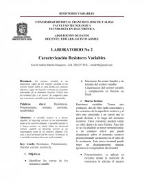 LABORATORIO No 2 Caracterización Resistores Variables. Página 1