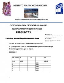 PROCEDIMIENTOS CONSTRUCTIVOS CUESTIONARIO. Página 1