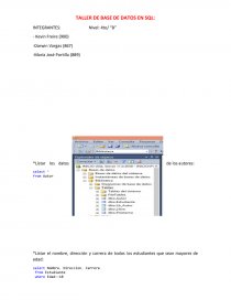 Taller de base de datos en SQL. Listar el nombre y dirección a de todos los estudiantes que sean mayores de edad. Página 1
