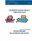 SINTESIS Y RESUMEN DE LA ENTREVISTA PSICOLOGICA.