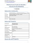 PROYECTO DE PLAN DE MEJORA – ESCUELAS SECUNDARIAS COLEGIO SECUNDARIO N° 5034 “DON E. CORNEJO”