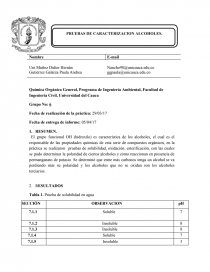 Química Orgánica General, Programa de Ingeniería Ambiental. informe de alcoholes. Página 1