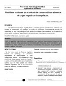 Pérdida de nutrientes por el método de conservación en alimentos de origen vegetal con la congelación