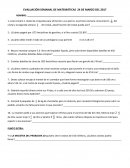EVALUACIÓN SEMANAL DE MATEMÁTICAS 24 DE MARZO DEL 2017