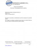 CEDULA DE SUGERENCIA. POLÍTICAS Y PROCEDIMIENTOS DE CLIENTES.