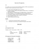 Una empresa nace con una inversión de $5.000 en máquinas y $400 en caja aportados por los dueños. Estima lo siguiente para el primer trimestre: Se desean inventarios finales de 100 unidades de Materia Prima y 120 unidades de Productos Terminados.