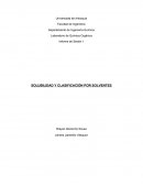 Laboratorio de Química Orgánica Informe de Sesión 1 SOLUBILIDAD Y CLASIFICACIÓN POR SOLVENTES