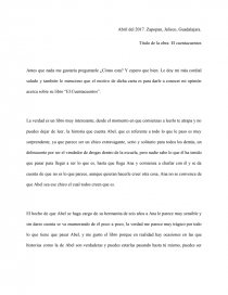 Antes que nada me gustaría preguntarle ¿Cómo esta? Y espero que bien. Le doy mi más cordial saludo y también le menciono que el motivo de dicha carta es para darle a conocer mi opinión acerca sobre su libro “El Cuentacuentos”.. Página 1