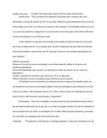 Nombre del curso	CURSO TECNOLOGÍA EDUCATIVA PARA DOCENTES. Página 1