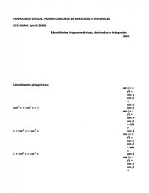 FORMULARIO OFICIAL: PRIMER CONCURSO DE DERIVADAS E INTEGRALES. Página 1