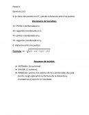PROCESO: Leemos los valores de las coordenadas de cada punto, luego aplicamos la fòrmula de la distancia y mandamos a imprimir el resultado.