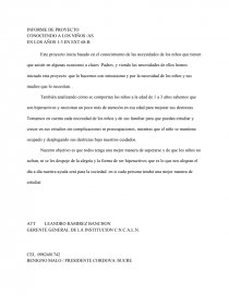 CONOCIENDO A LOS NIÑOS /AS EN LOS AÑOS 1-3 EN EXT 68-B ; EL OTRO RIESGO PAIS. Página 1
