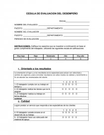 Ejemplo de una cédula de evaluación de desempeño.. Página 1