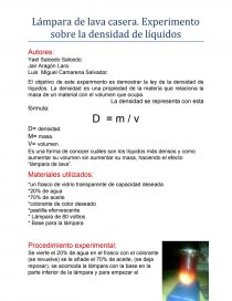 nacimiento Clan Menos Lámpara de lava casera. Experimento sobre la densidad de líquidos -  Trabajos - yaelsalcedo