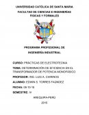 DETERMINACIÓN DE EFICIENCIA EN EL TRANSFORMADOR DE POTENCIA MONOFÁSICO
