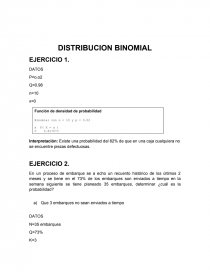 Interpretación: Existe una probabilidad del 82% de que en una caja cualquiera no se encuentre piezas defectuosas.. Página 1