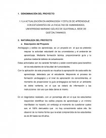 LA ACTUALIZACIÓN EN ANDRAGOGÍA Y ESTILOS DE APRENDIZAJE CON ESTUDIANTES DE LA FACULTAD DE HUMANIDADES, UNIVERSIDAD MARIANO GÁLVEZ DE GUATEMALA. Página 1