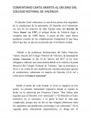 COMENTARIO CARTA ABIERTA AL DECANO DEL COLEGIO NOTARAL DE VALÈNCIA.