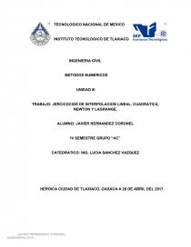 EJERCICIOS DE INTERPOLACION DE MATLAB. Página 1
