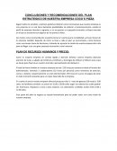 CONCLUSIONES Y RECOMENDACIONES DEL PLAN ESTRATEGICO DE NUESTRA EMPRESA COCO´S PIZZA