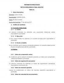 INFORME DE RESULTADOS TEST DE INTELIGENCIA PARA ADULTOS. Página 1