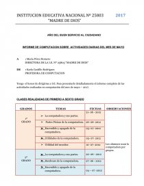 INFORME DE COMPUTACION SOBRE ACTIVIDADES DIARIAS DEL MES DE MAYO. Página 1