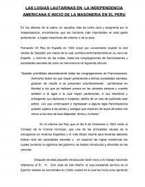 LAS LOGIAS LAUTARINAS EN LA INDEPENDENCIA AMERICANA E INICIO DE LA MASONERIA EN EL PERU. Página 1