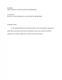 ROL DE LA CREATIVIDAD EN LA SOLUCION DE PROBLEMAS. Página 1