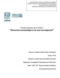 Cuales son los Elementos metodológicos de una investigación u3. Página 1