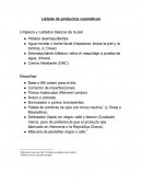 Listado de productos cosméticos