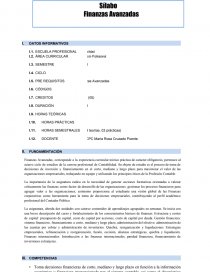 SÍLABO FINANZAS AVANZADAS. Página 1