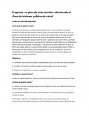 Plan de intervención relacionado al Área del sistema público de salud