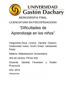 LICENCIATURA EN PSICOPEDAGOGIA “Dificultades de Aprendizaje en los niños”