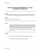 POLÍTICA DE PARA ARRENDAMIENTO Y USO DE AUTOMOVILES OPERATIVOS