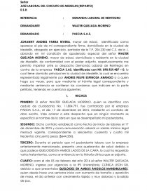 REFERENCIA , DEMANDA LABORAL DE REINTEGRO. Página 1