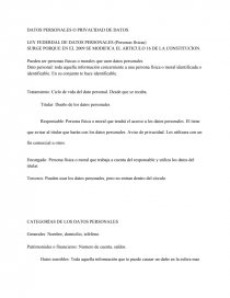 DATOS PERSONALES O PRIVACIDAD DE DATOS. Página 1