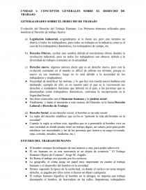 CONCEPTOS GENERALES SOBRE EL DERECHO DE TRABAJO: GENERALIDADES SOBRE EL DERECHO DE TRABAJO. Página 1