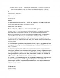 INFORME SOBRE LA CHARLA ‘’OPTIMIZAR LOS PROCESOS A TRAVÉS DEL SISTEMA DE GESTIÓN DOCUMENTAL EN LA AUTORIDAD AUTÓNOMA DEL COLCA Y ANEXOS’’. Página 1