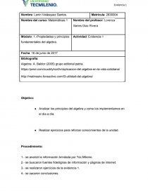 Contabilidad Módulo: 1.-Propiedades y principios fundamentales del algebra.. Página 1