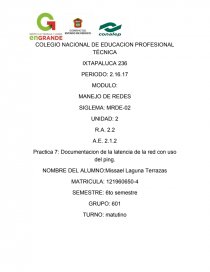 Practica 7 en paker trecer Documentacion de la latencia de la red con uso del ping.. Página 1