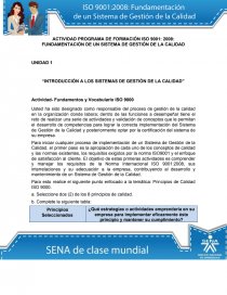 Actividad programa de formación ISO 9001: 2008. Página 1