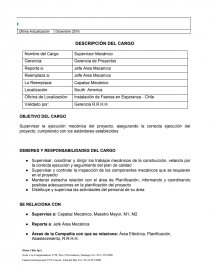 Descripción de cargo Supervisor Mecánico. Página 1