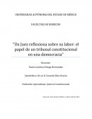 Un Juez reflexiona sobre su labor: el papel de un tribunal constitucional en una democracia