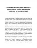 Critica y adecuación a la escuela de práctica a partir del capítulo “Conocer la escuela para intervenir en ella” de Antúnez Serafín