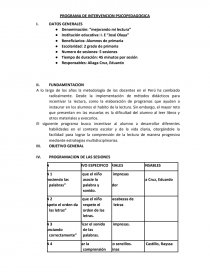 COMO ES UN PROGRAMA DE INTERVENSION DE PSICOPEDAGOGIA. Página 1