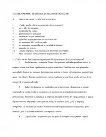 CUESTIONARIO DE AUDITORIA DE RECURSOS HUMANOS. Página 1
