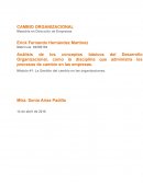 Análisis de los conceptos básicos del Desarrollo Organizacional, como la disciplina que administra los procesos de cambio en las empresas.