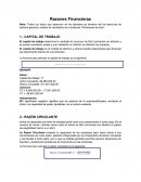 RAZONES FINANCIERAS. CAPITAL DE TRABAJO